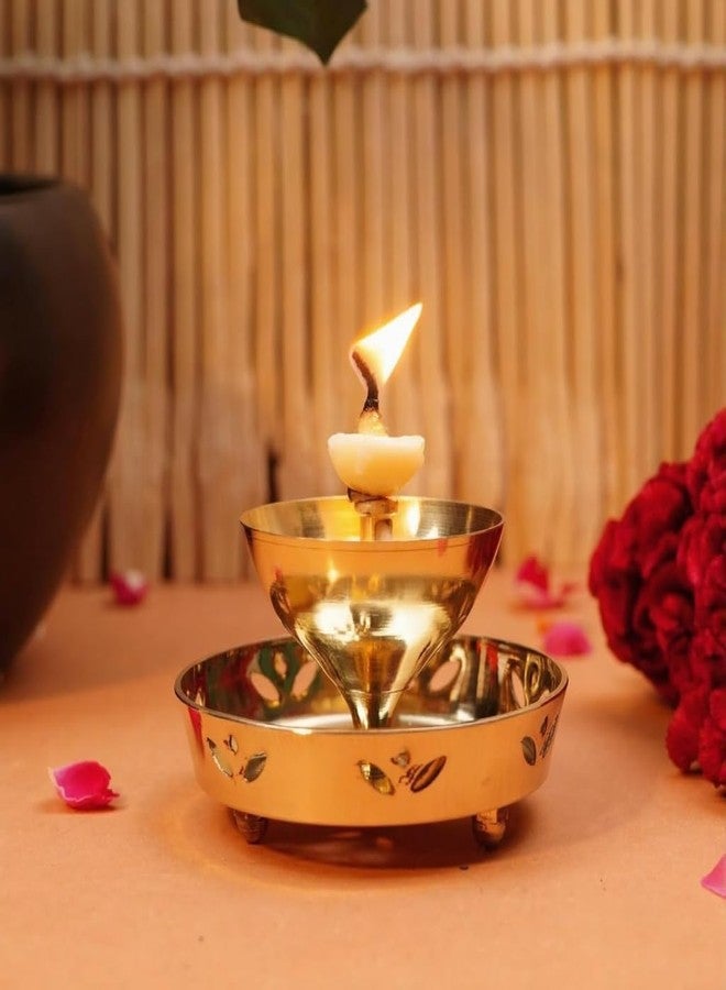 ServDharm Brass Arpan Diya for Pooja with Curved Glass Cover 6.3", 16 cm | Pital Decorative Oil Lamp for Pooja and Home Decor | Deepam Vilakku for Pooja | Puja Diya for Home Mandir - Image 2